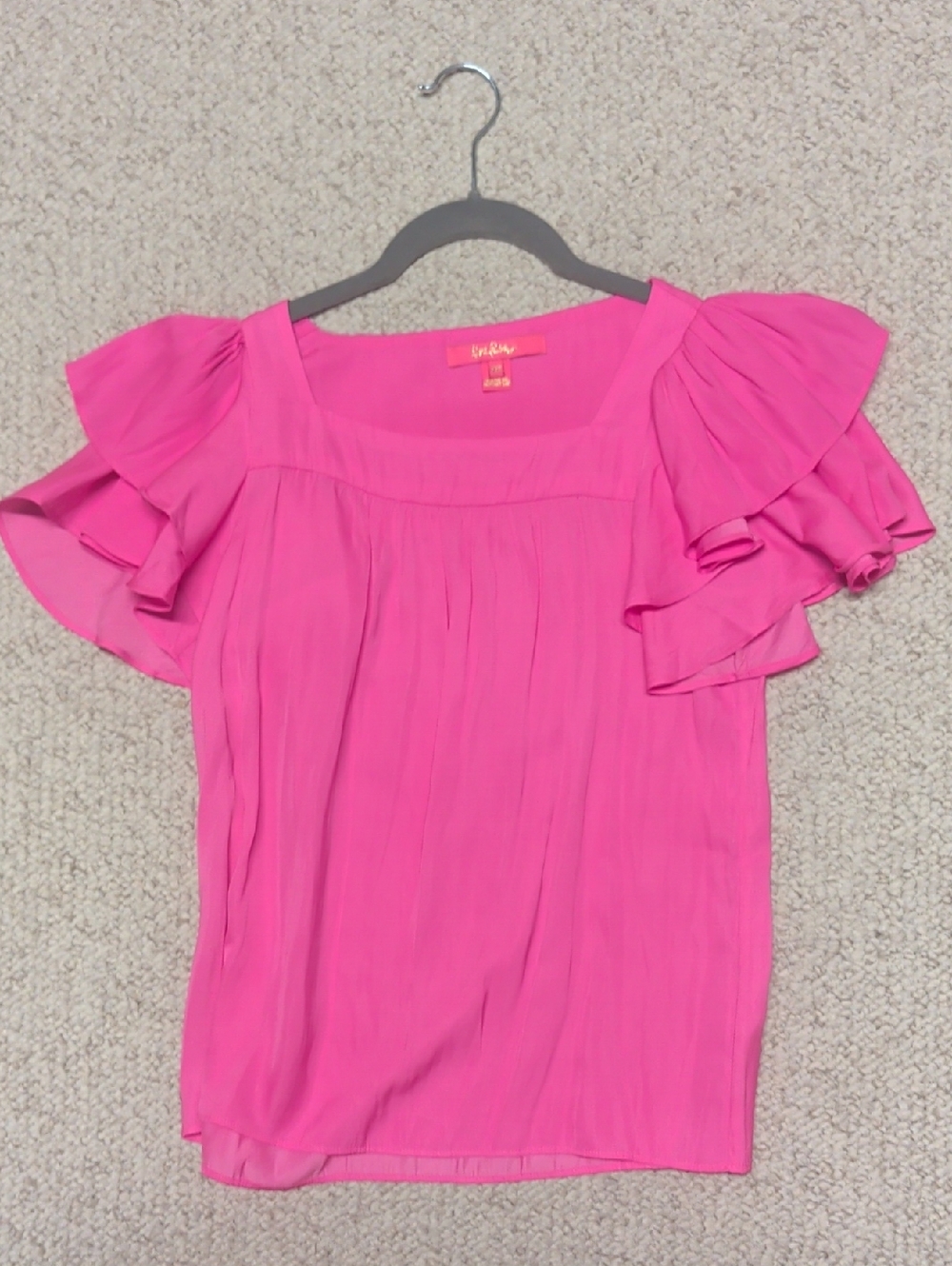 Lilly Pulitzer Devina Top Hot Pink Ruffle Sleeve Blouse